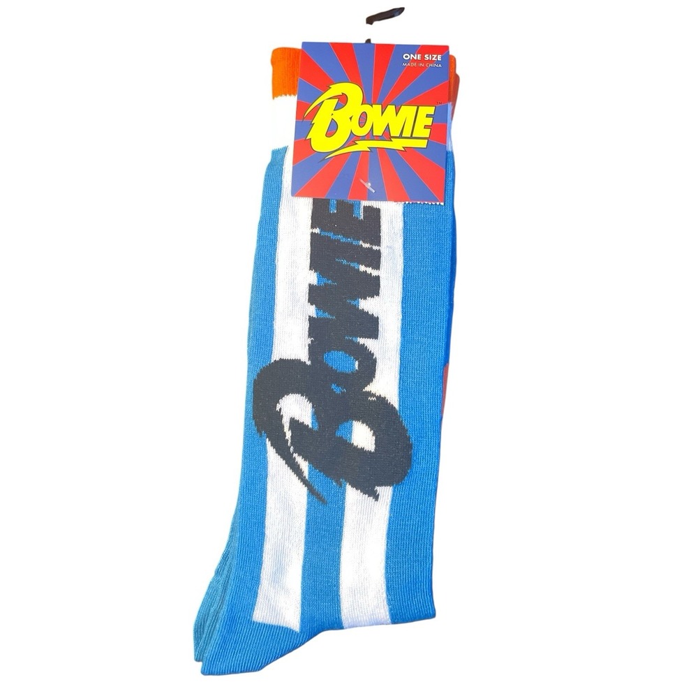 Bowie Men's Novelty Crew Socks Blue & White Stripes One Size (7-12) NWT